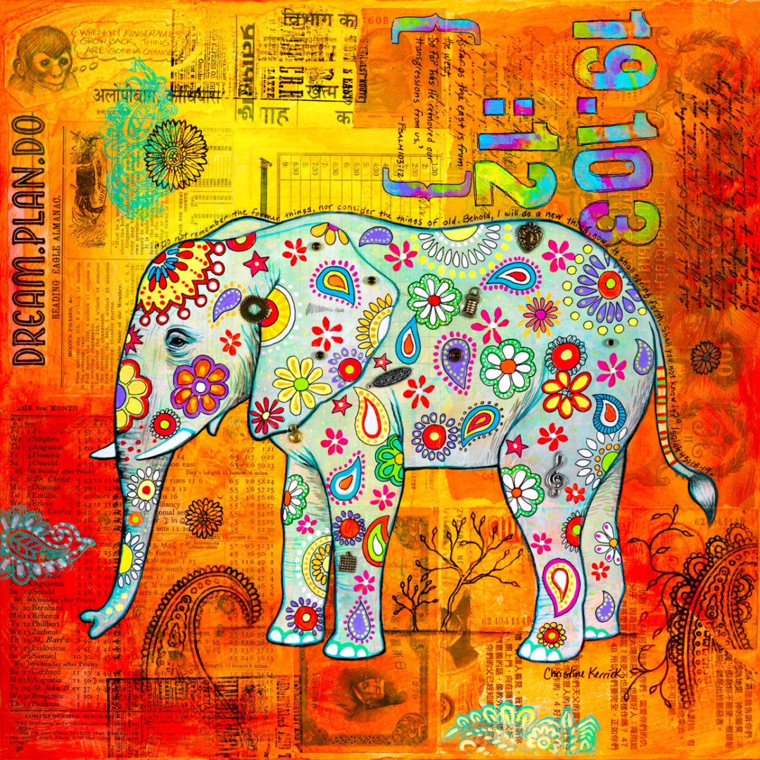 Mosaic Elephant (original art) | Christine Kerrick Art